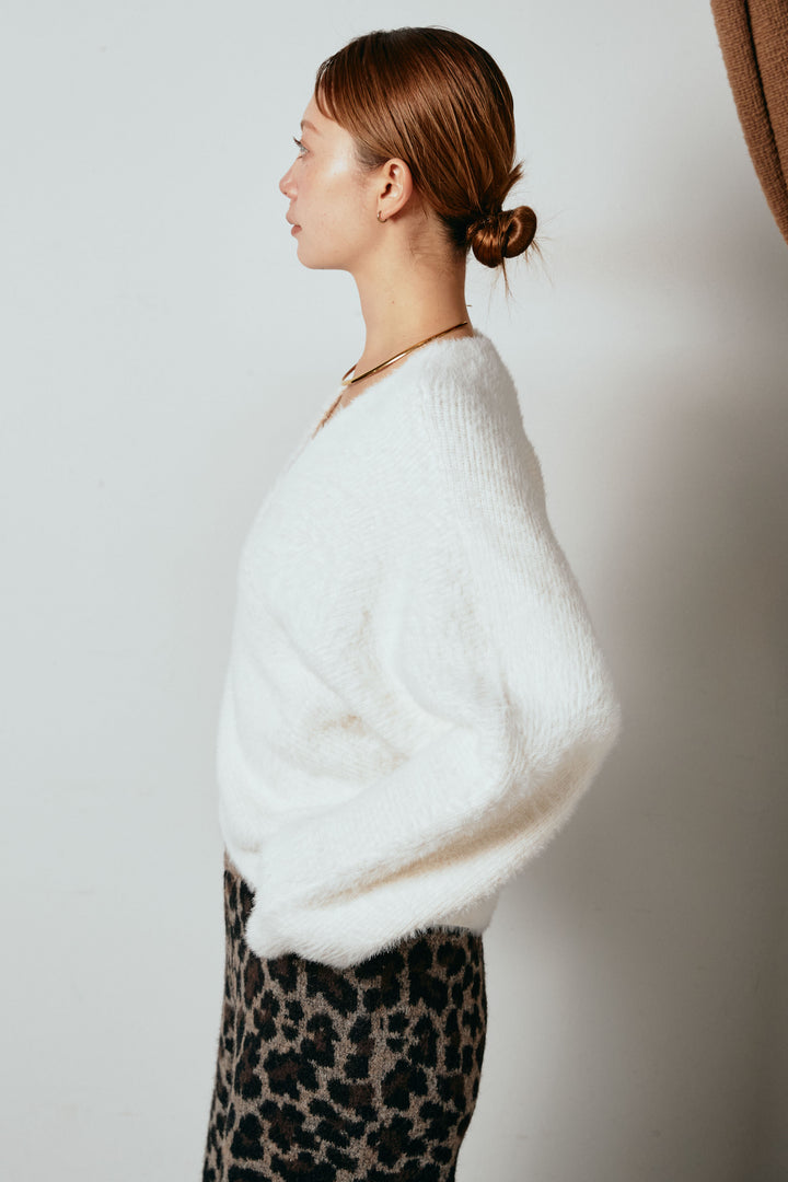 [SET]シャギーカシュクールニットトップス+リラックスレオパード柄ニットパンツ(2set)