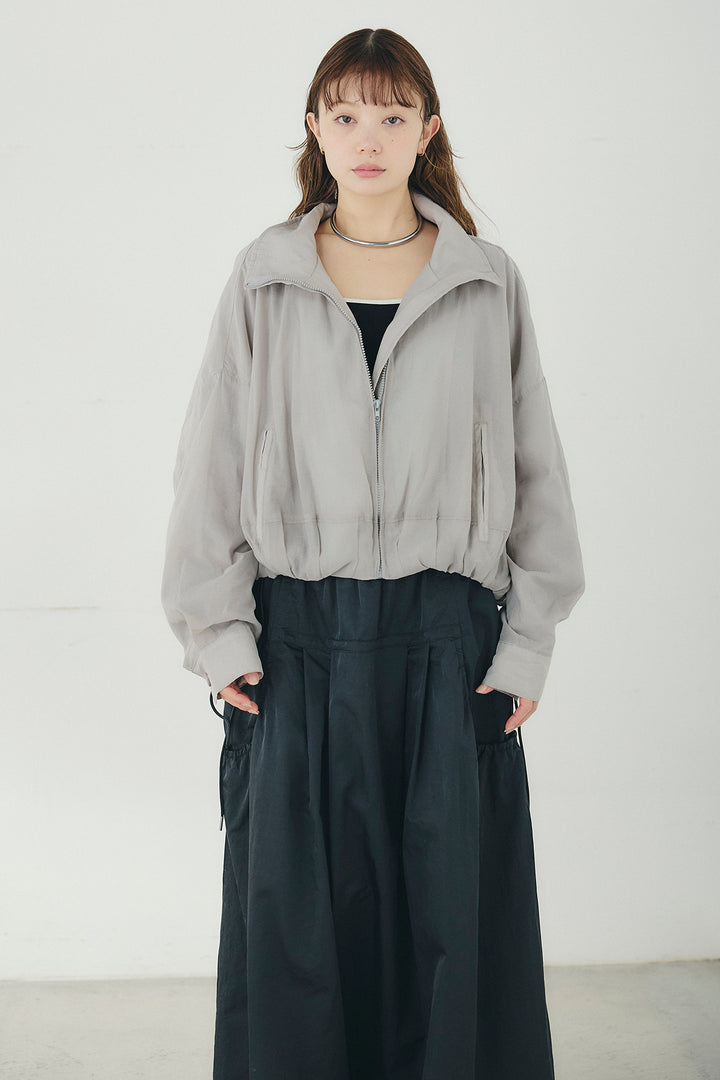 [SET]スタンドネックシアーブルゾン+ナイロンデザインフレアスカート(2set)