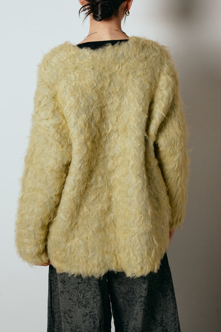 [SET]ウェーブシャギーニットジャケット+ベルト付きニュアンス柄カーブワイドパンツ(2set)