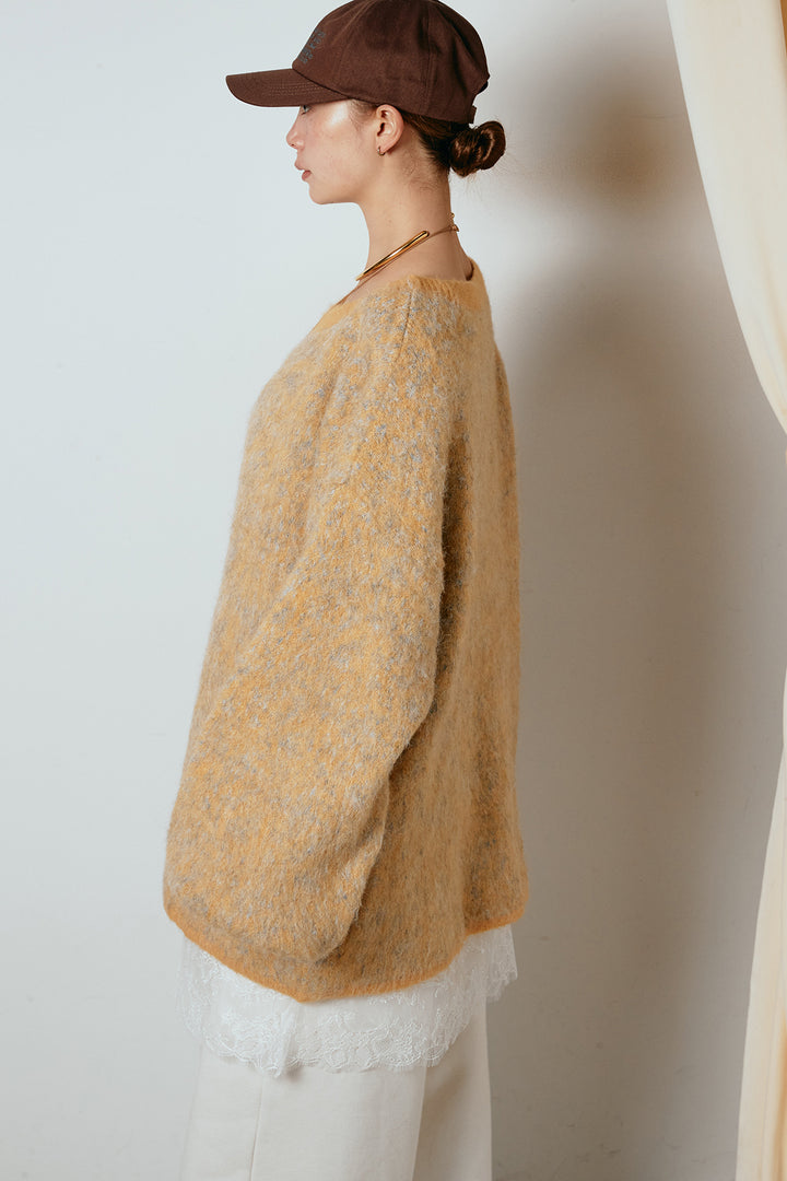 [SET]ボリュームスリーブミックスニットトップス+スウェードライク裾フリンジスカート(2set)