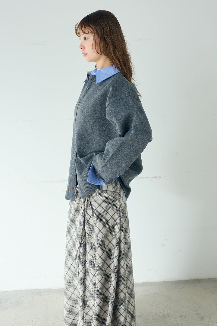 [SET]シャツレイヤード風カーディガン+レイヤードニット巻きスカート(2set)