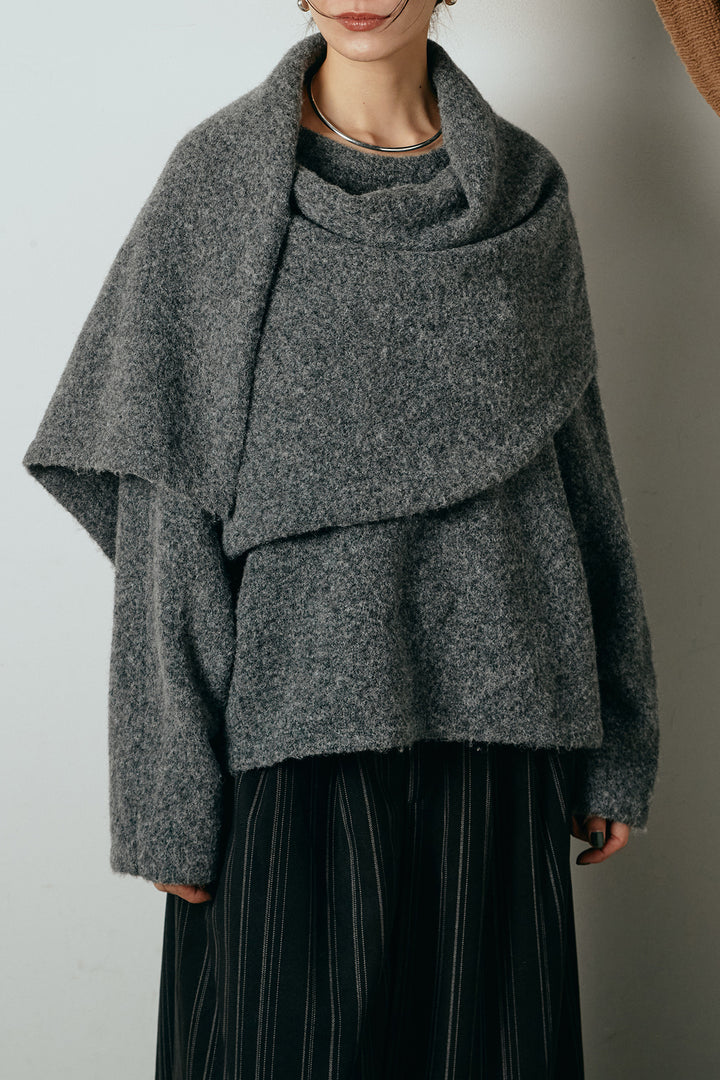 [SET]ネック巻きデザインニットトップス+タック入りマルチストライプ柄ワイドパンツ(2set)