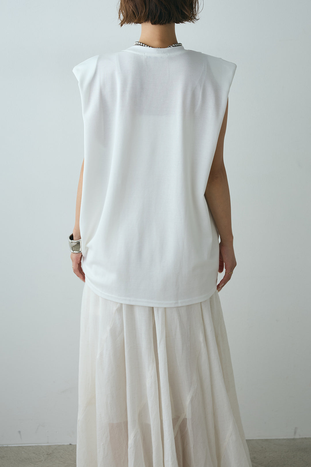 [SET]ノースリーブフロントツイストTシャツ+ニュアンスライン柄ワイドパンツ(2set)