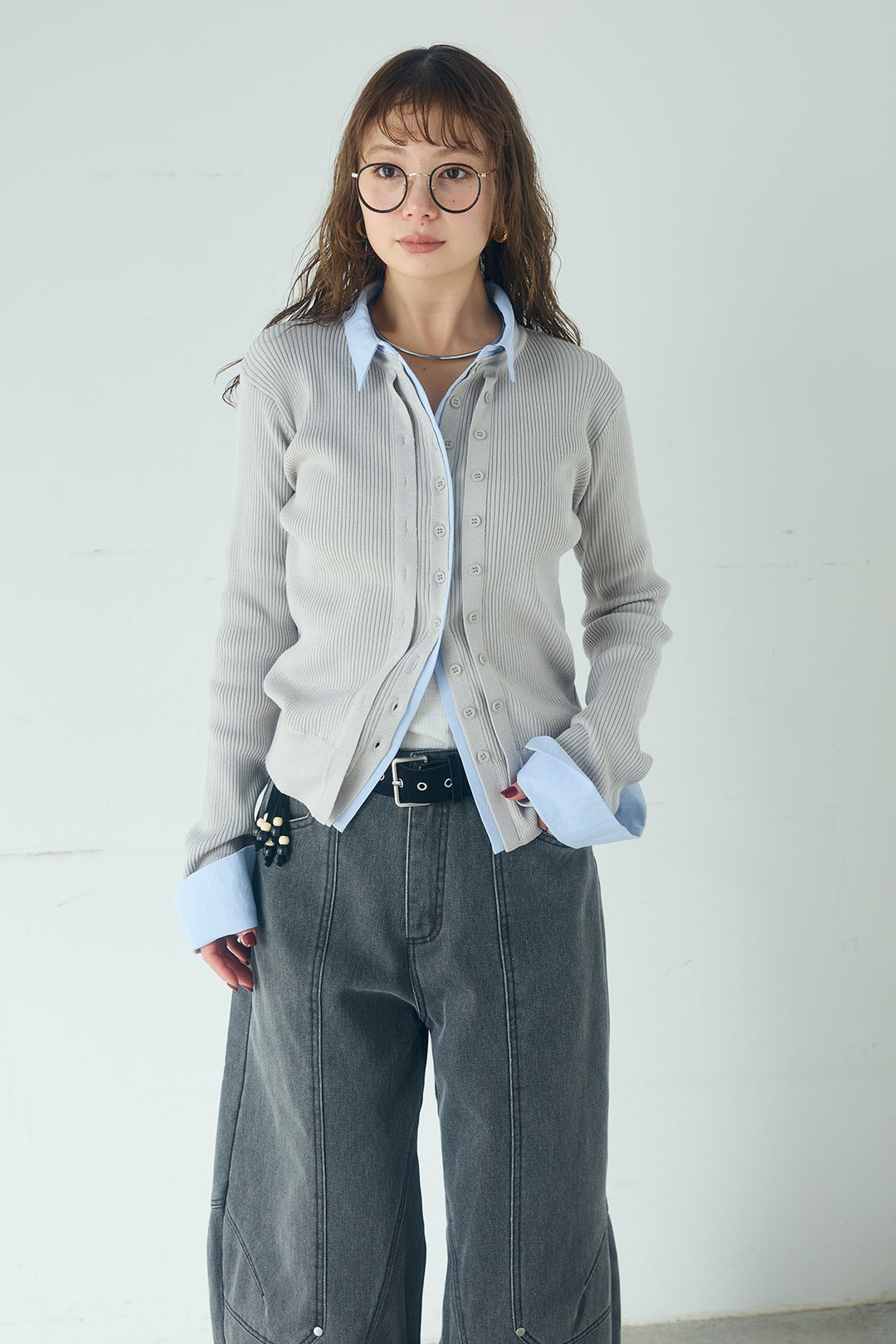 シャツドッキングボタンニットカーディガン