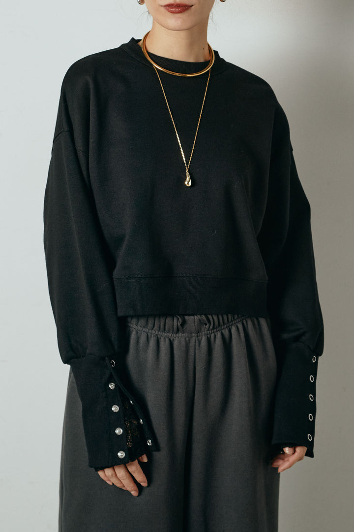 [SET]裏毛バックオープンプルオーバー+エコスウェードワイドスカート+ストレッチレースクルーネックインナー(3set)