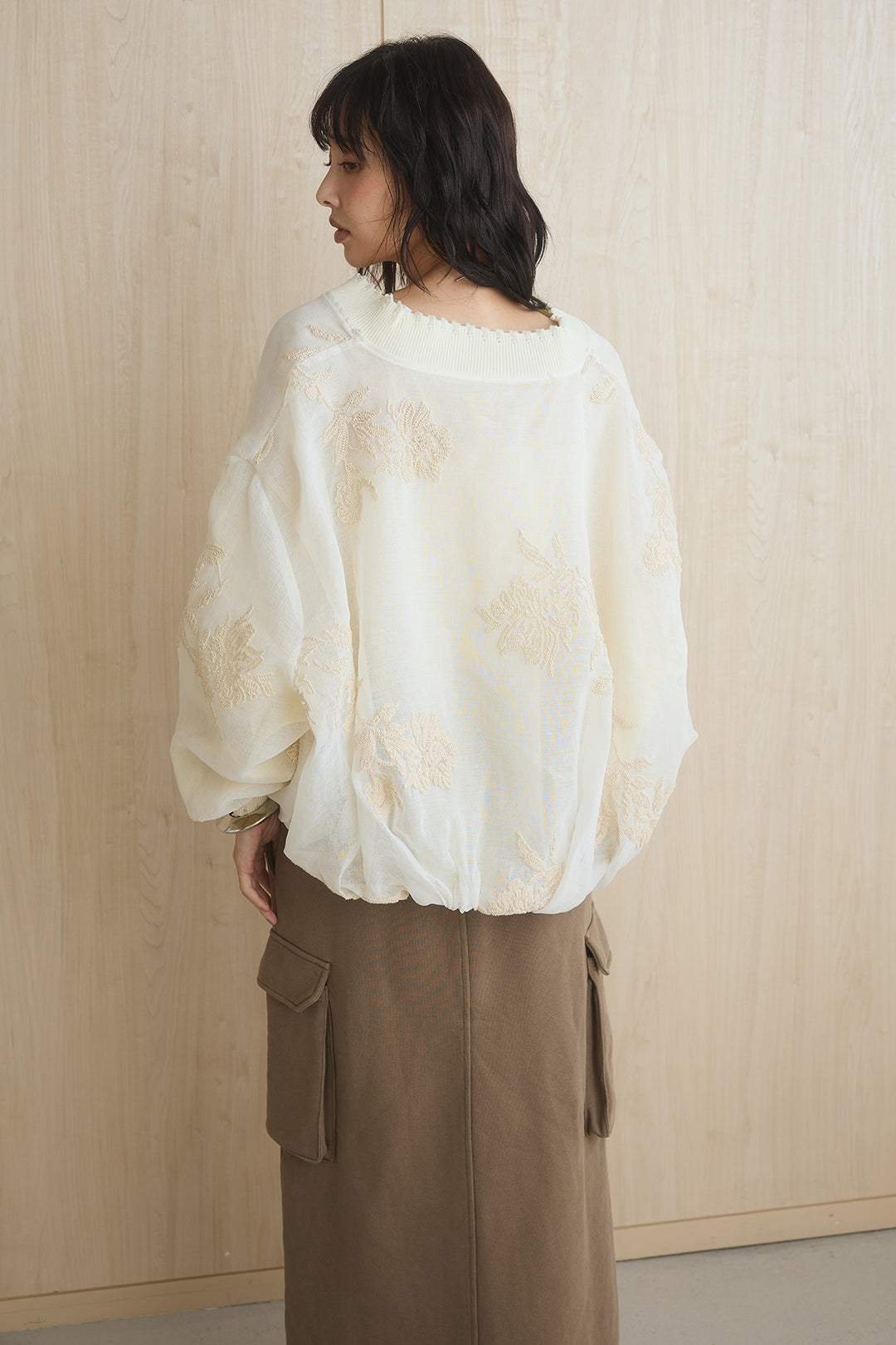 [SET]フラワー刺繍バルーンブルゾン+裏毛リラックスワークタイトスカート(2set)