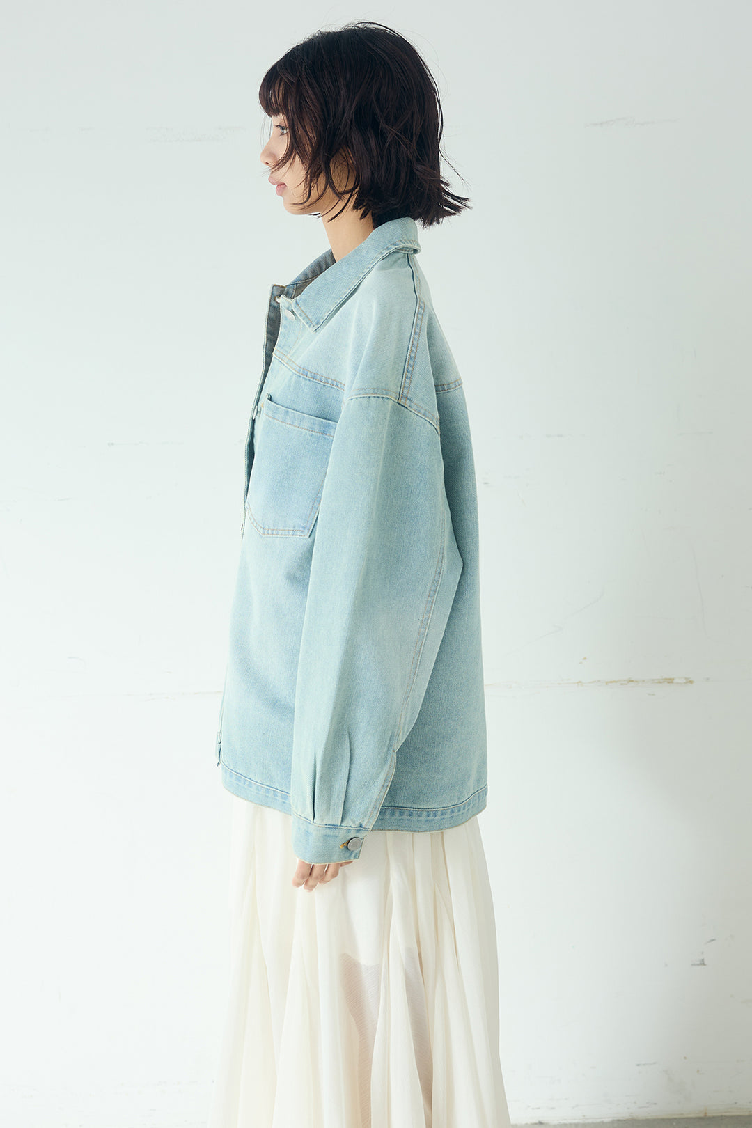 [SET]デニムオーバーサイズジャケット+シアーフリルキャミワンピース(2set)