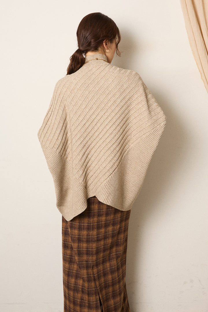 [SET]アシメデザインリブポンチョニットトップス+レオパードロングスカート(2set)