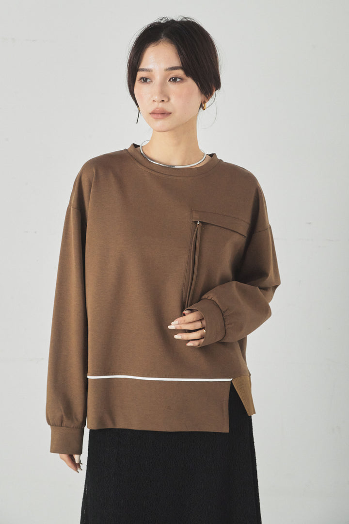 裾アシンメトリーポケットデザインプルオーバー/グレー