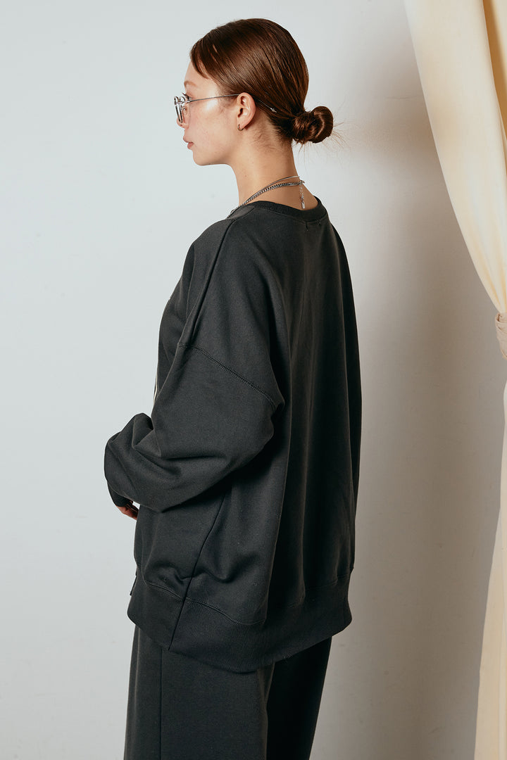 [SET]裏毛カレッジプリントプルオーバー+スウェードライク裾フリンジスカート(2set)