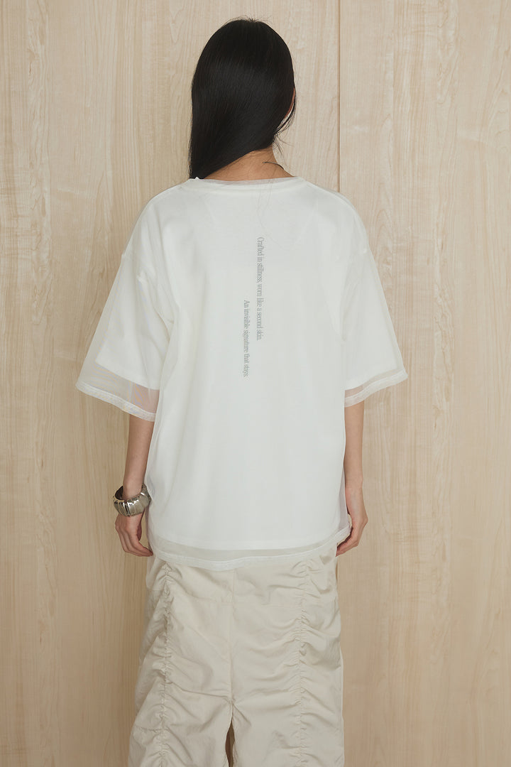[SET]綿天竺Tシャツ×チュールトップス+ベルト付きビックループワイドパンツ(2set)