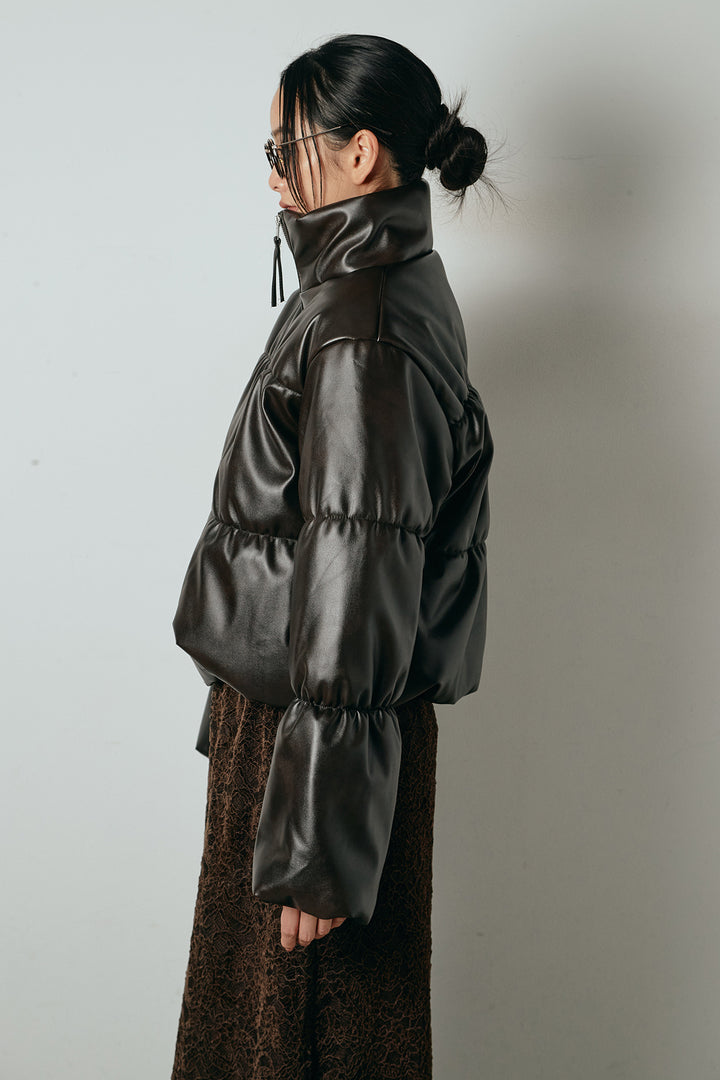 レザーライクWジップスタンドカラー中綿ブルゾン