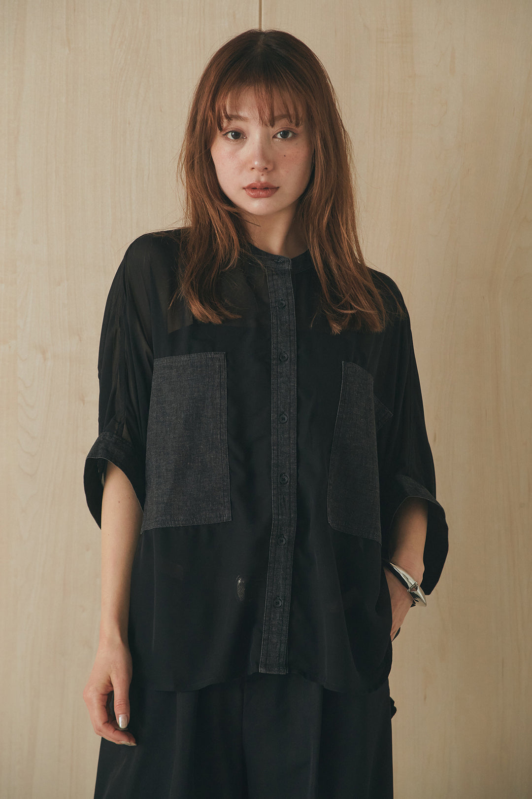 [SET]デニムライクビッグツーポケシアーシャツ+前後2WAYテンセルデニムサロペット(2set)