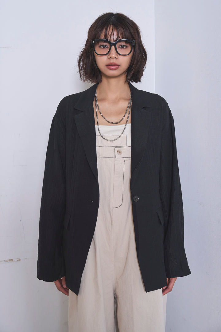 [SET]リネンブレンドテーラードシアージャケット+綿ツイルアシメサロペット(2set)