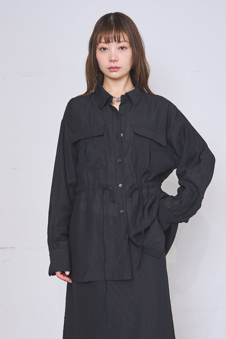 [SET]リネンブレンドシアーサファリシャツ+アートペイント柄スカート(2set)