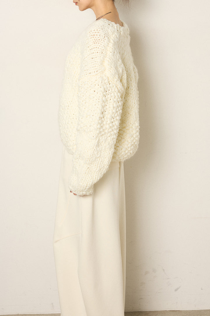 [SET]Vネックハンド編みニットトップス+ベルト付きカジュアルカーブワイドパンツ+レース切り替えキャミソール(3set)