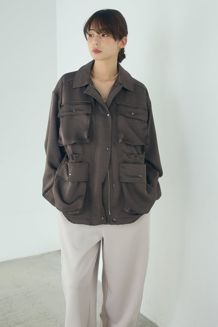 [SET]サテンライトブルゾン+異素材切り替えスウェットパンツ(2set)