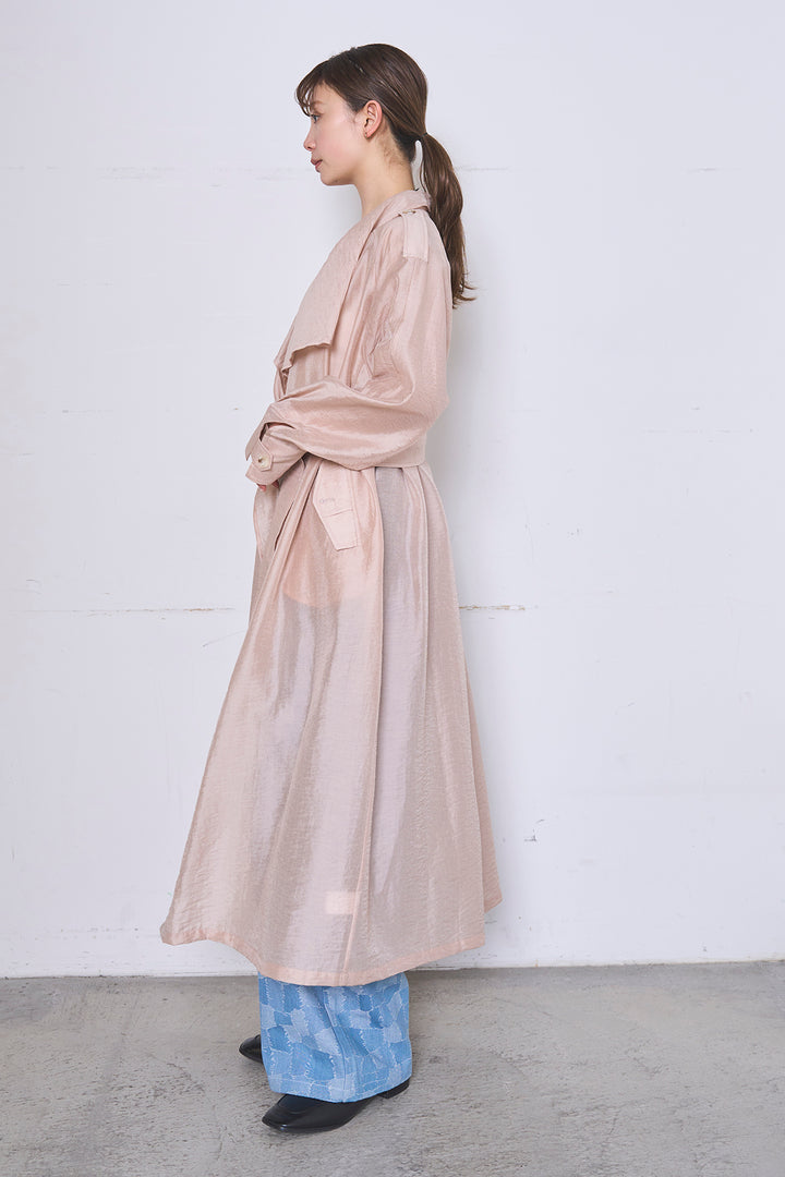 [SET]ロングシアーアウター+パッチワーク風デニムワイドパンツ(2set)