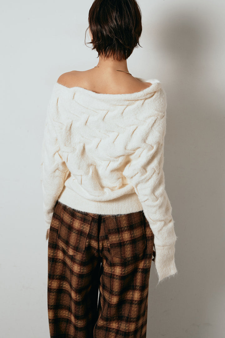 [SET]ボートネックニットトップス+ベルト付きウエストデザインパンツ(2set)