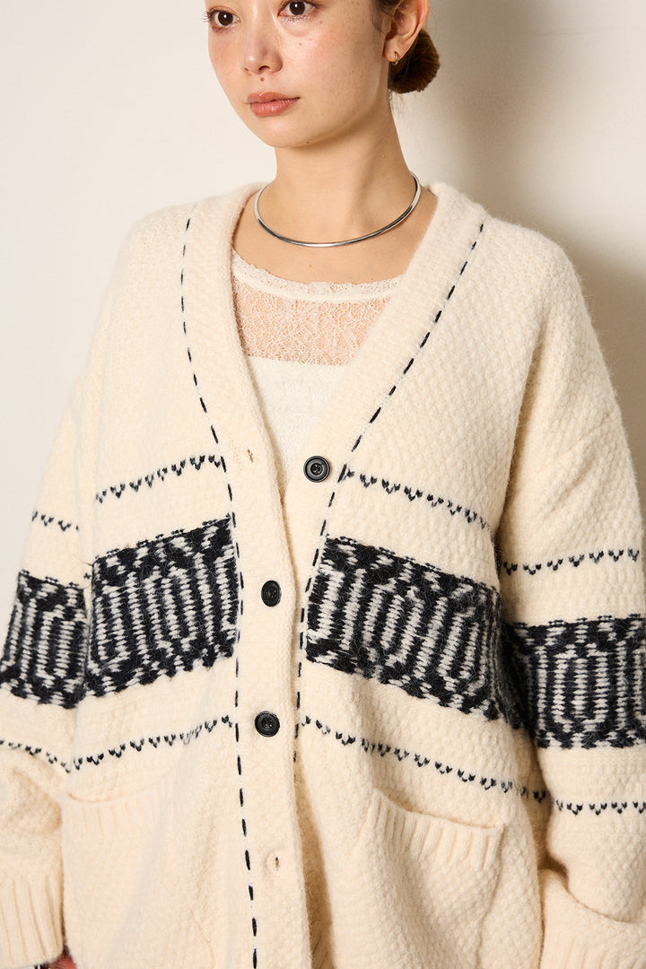 [SET]ライン柄ステッチニットカーディガン+2WAY袖コード刺繍クルーネックプルオーバー+裏起毛スウェットワイドパンツ(3set)