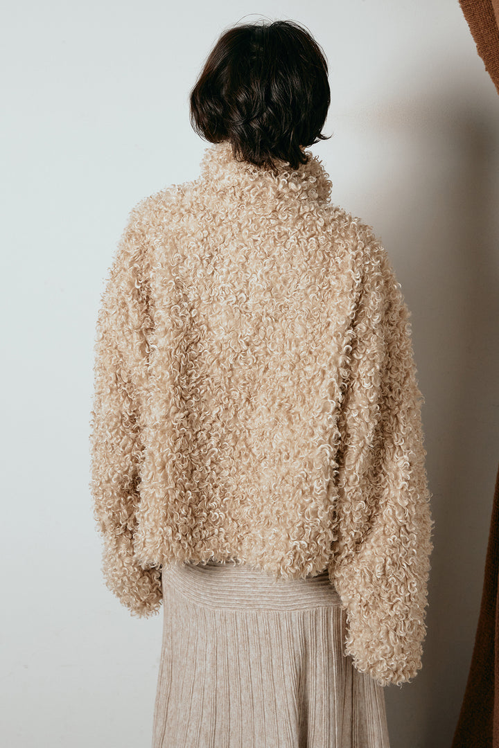 [SET]プードルファーミドルジャケット+編み地切り替えフレアニットスカート(2set)