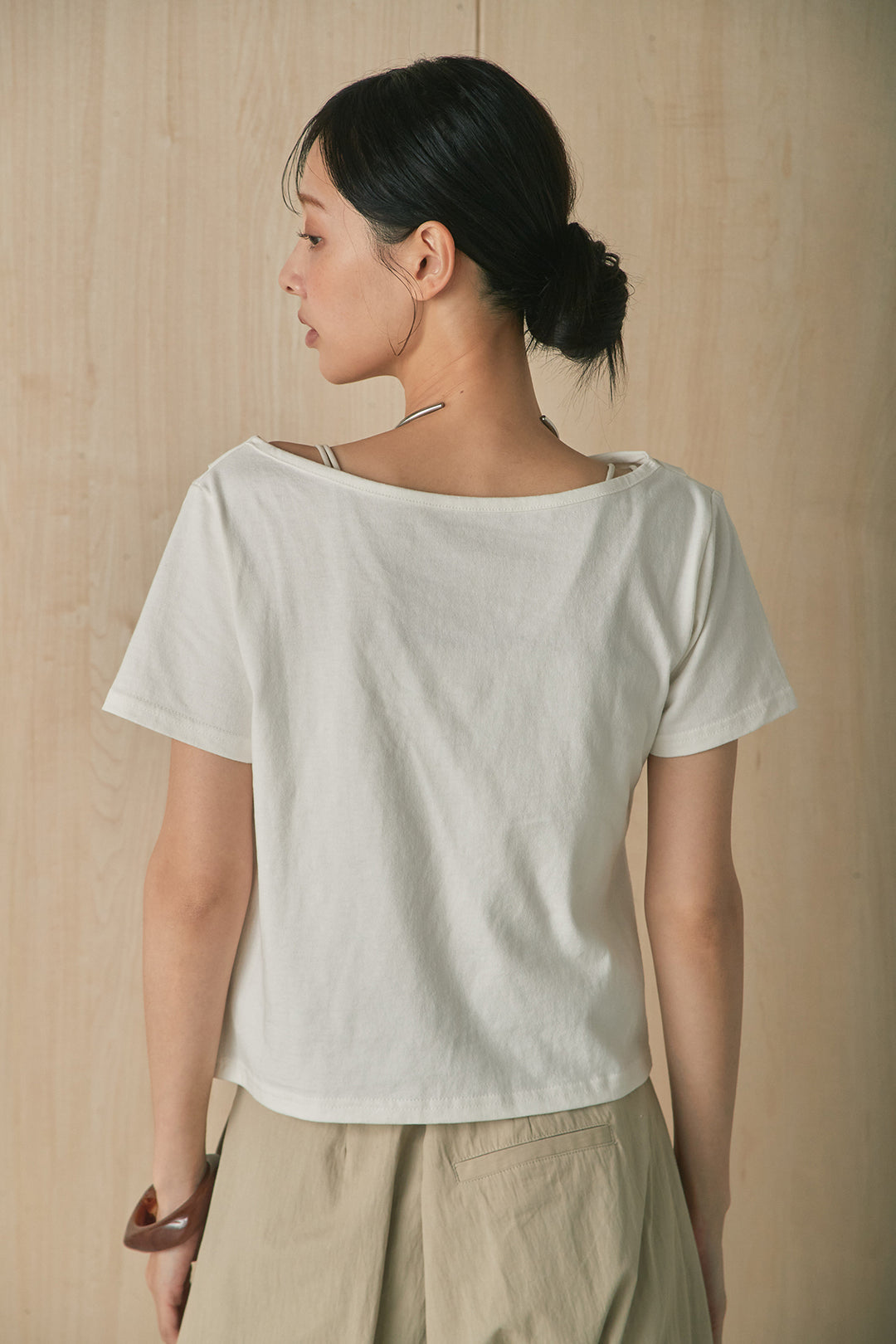 [SET]綿天竺半袖オフショルTシャツ+ニュアンスタイダイボリュームパンツ(2set)