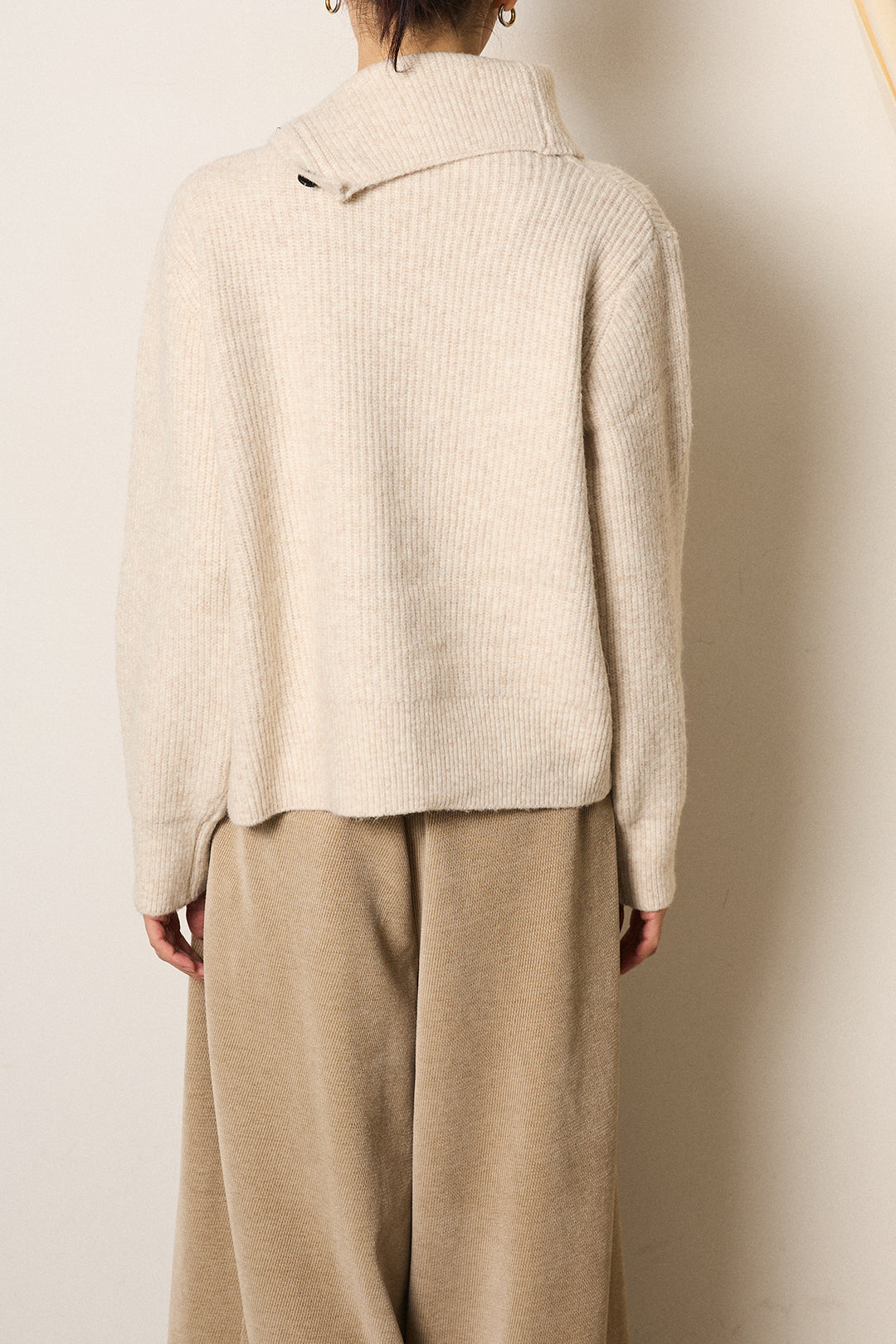 [SET]ボタンデザインネックニットプルオーバー+起毛タック入りツイードワイドパンツ(2set)