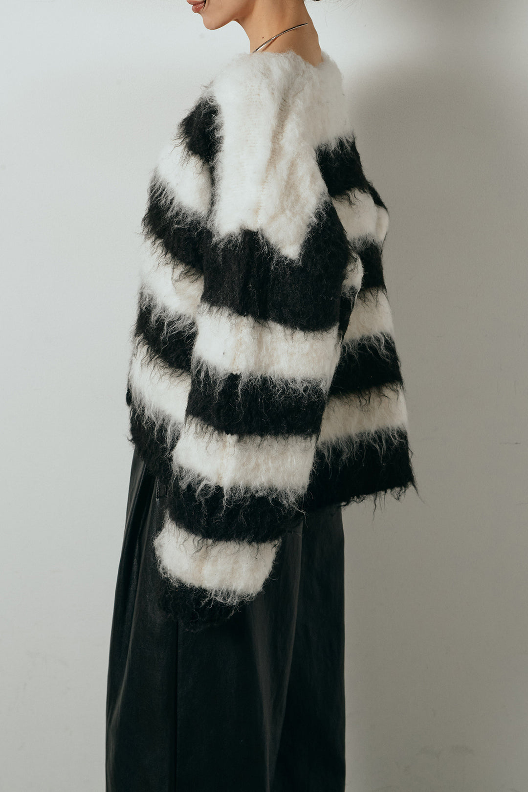 シャギーボーダー柄ニットカーディガン