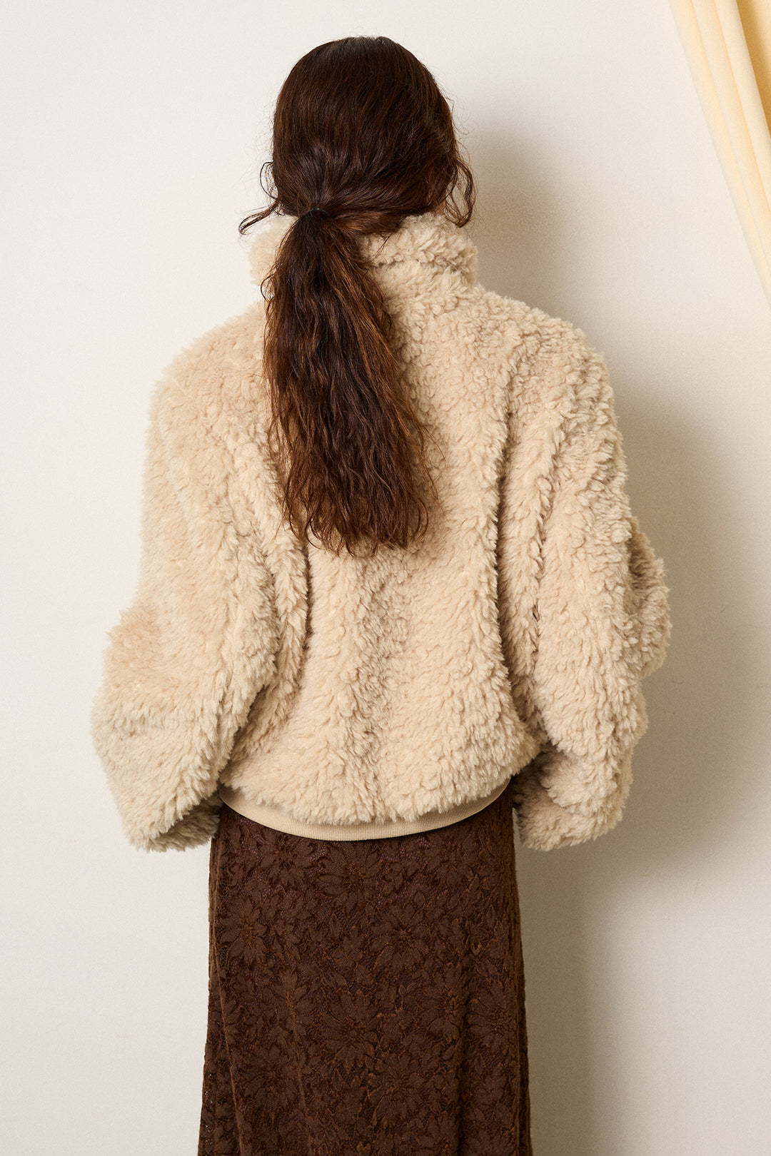 [SET]スタンドカラー裾リブボアブルゾン+花柄刺繍ベロアフレアスカート(2set)