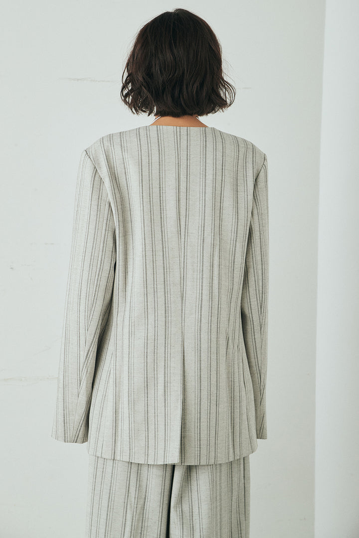 [SET]ノーカラーピンストライプジャケット+ピンストライプワイドスラックス(2set)