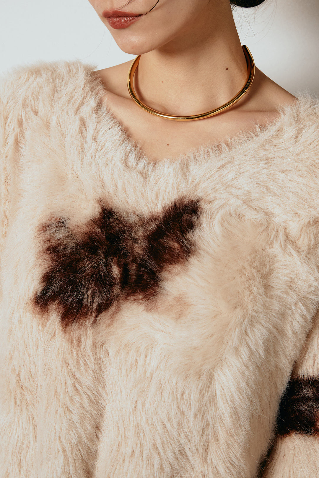 [SET]タイダイ柄シャギーニットトップス+レザーライク配色ストライプパンツ(2set)