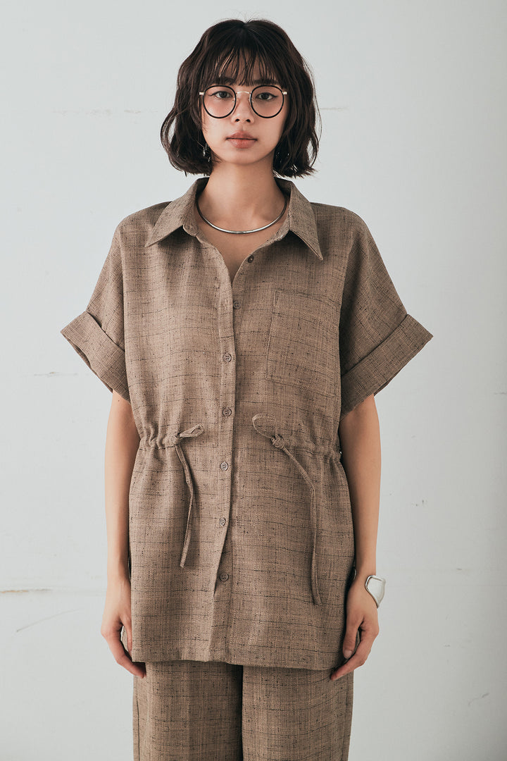 [SET]ツイードウエストドロストシャツ+ツイードタックパンツ(2set)