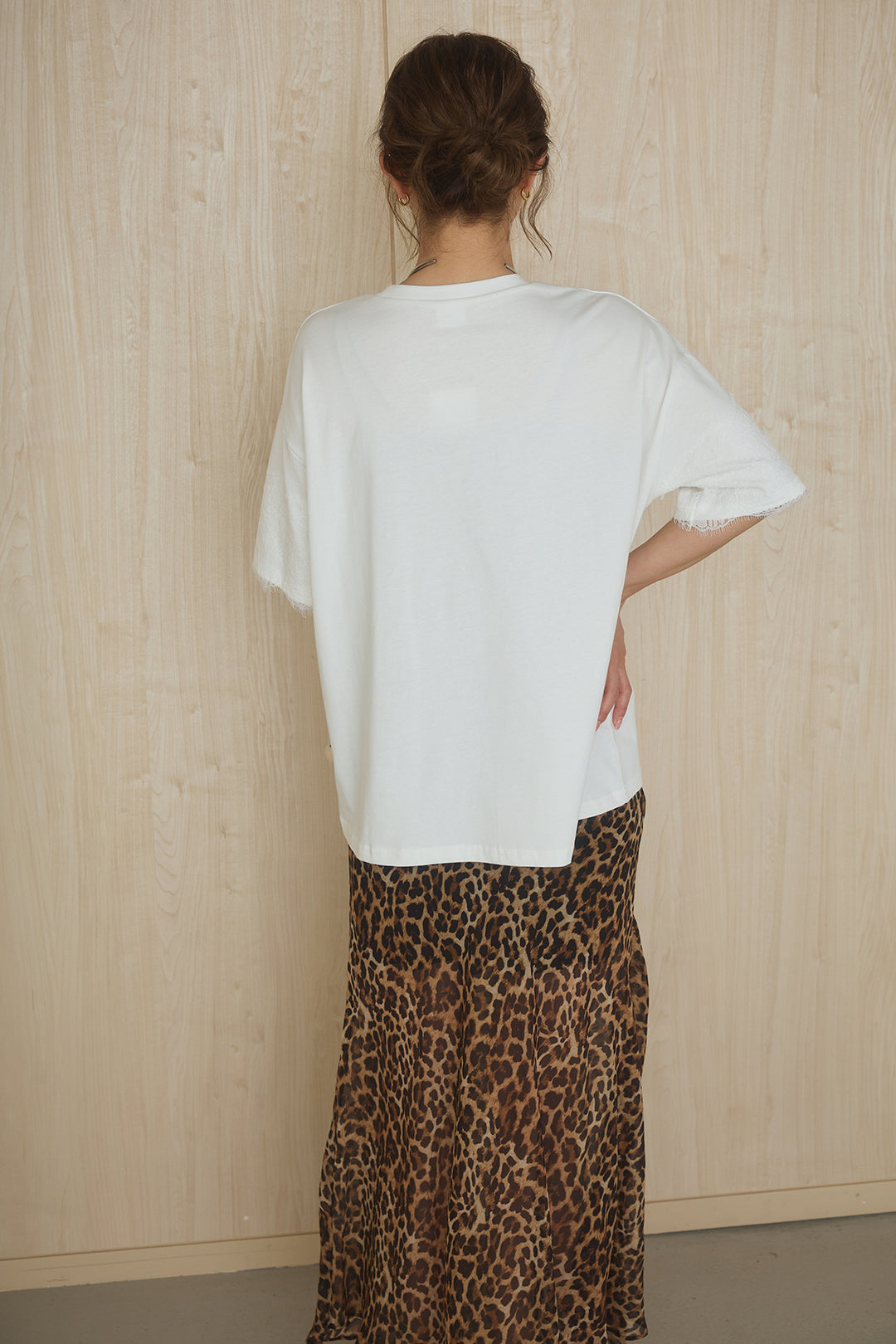 [SET]レースロゴプリントTシャツ+レオパード柄スカート(2set)