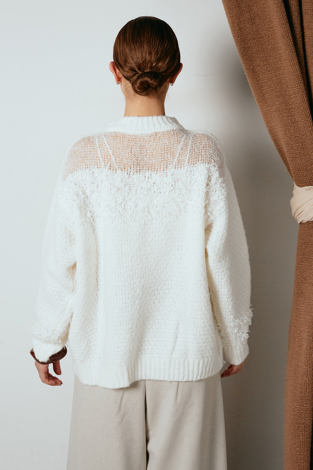 [SET]パターンランダム編みニットトップス+ベルト付きフロントタックデザインパンツ(2set)