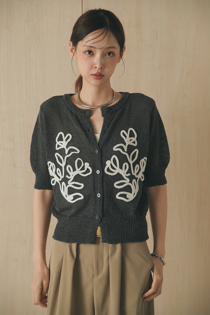 [SET]フロントテープデザイン半袖カーディガン+ベルトループデザインハイウエストタックパンツ(2set)