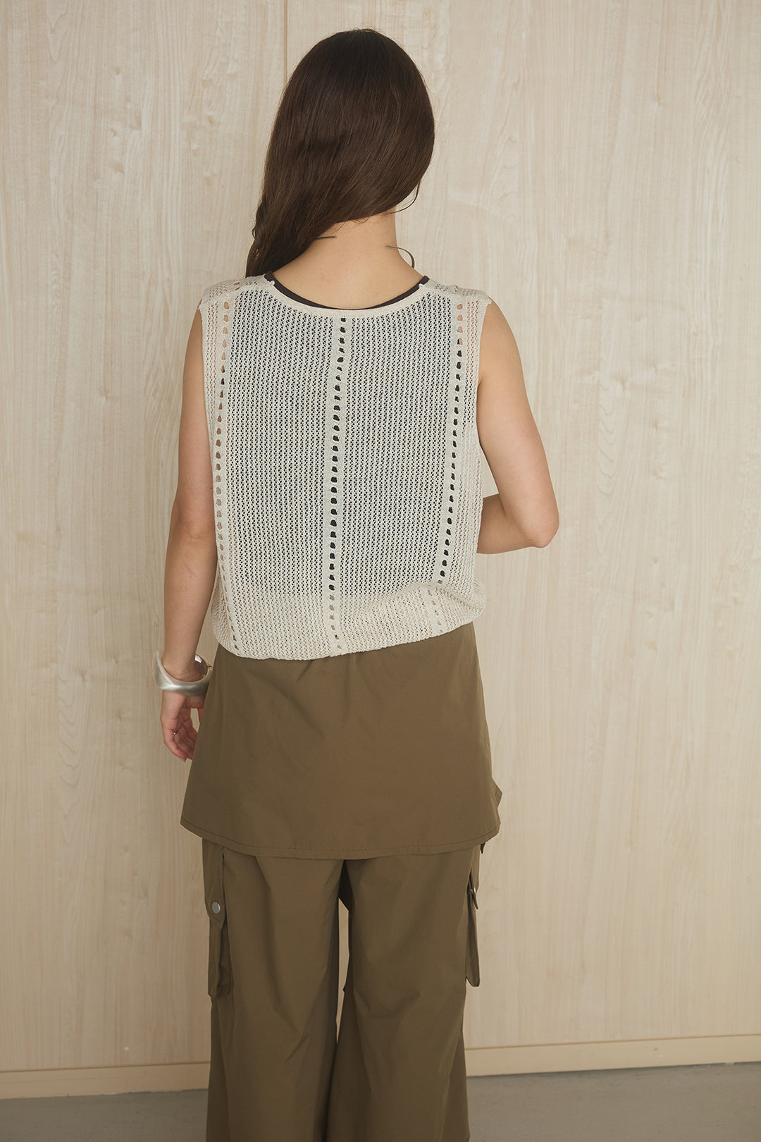 インナー付き透かし編みニットベストトップス