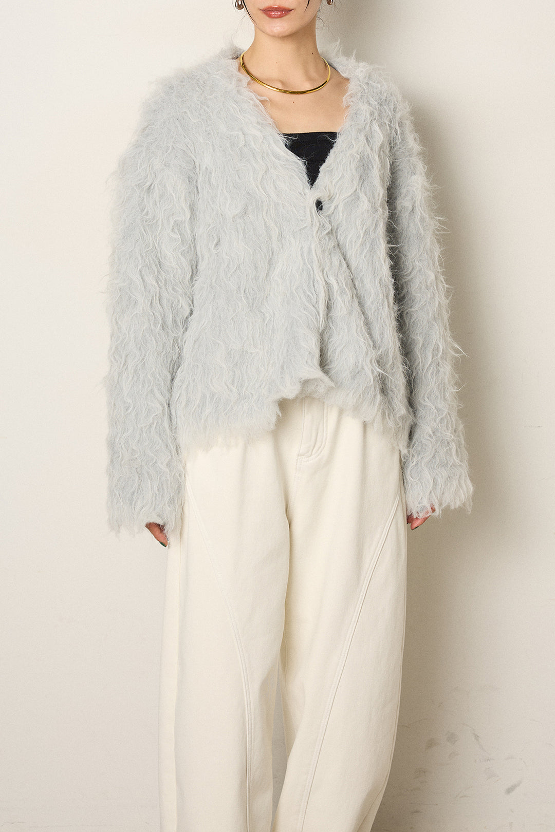 [SET]起毛シャギーニットカーディガン+センターラインニットパンツ(2set)