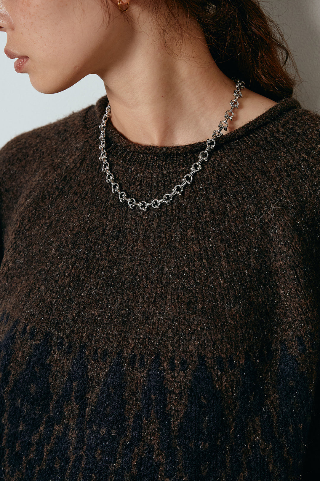 [SET]モノトーン柄ニットトップス+ラップ巻きワイドスラックス(2set)