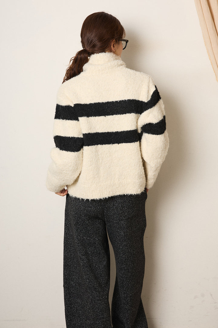 [SET]ハイネックボーダーニットカーディガン+杢ニットフレアパンツ(2set)