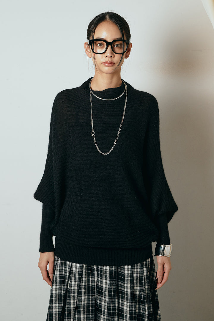 ポンチョシルエット透かしニットトップス