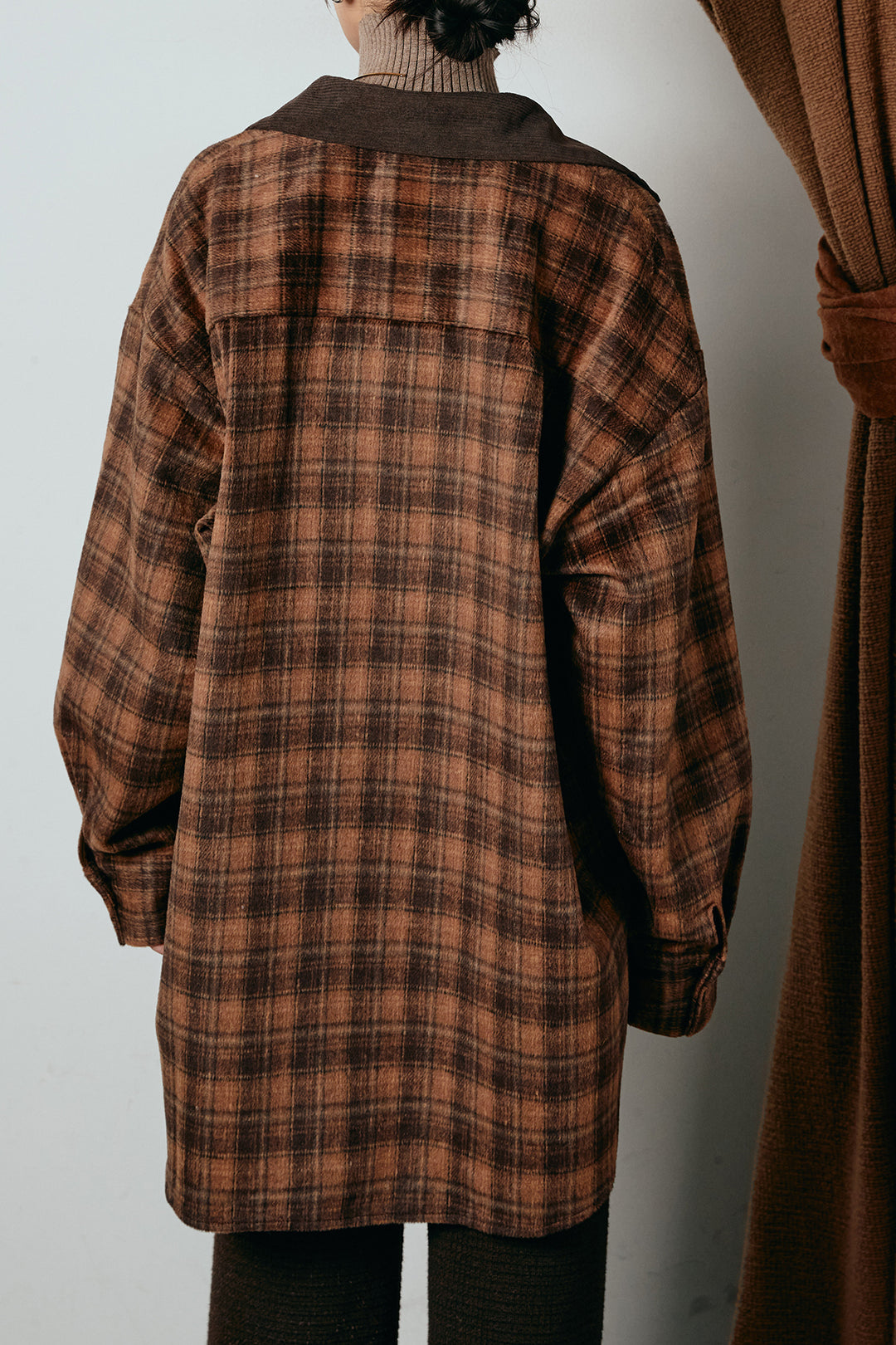 [SET]シャギーチェックシャツジャケット+ワイドリブニットイージーパンツ+リブニットシームレスタートルプルオーバー(3set)