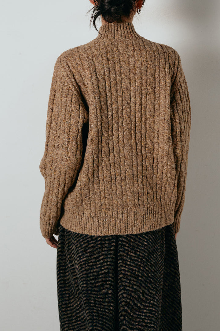 [SET]ボトルネックケーブルニットカーディガン+ベルトループコーデュロイワイドパンツ(2set)