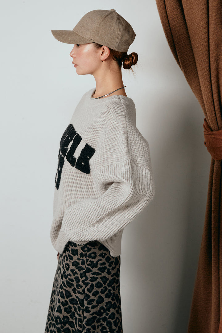 [SET]ロゴジャガードニットトップス+レオパードロングスカート(2set)