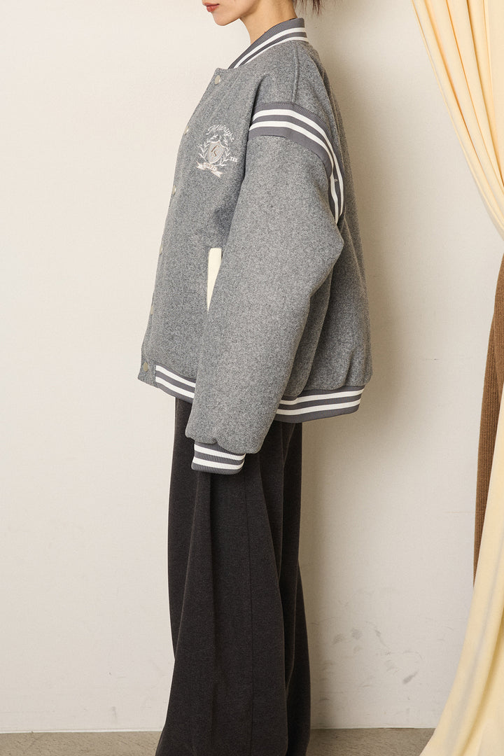 [SET]ワンポイントデザインブルゾン+花柄刺繍ベロアフレアスカート(2set)