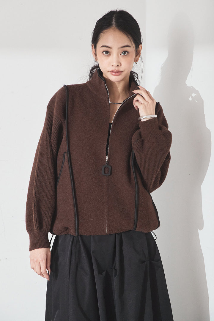 [SET]ハイネックパイピングデザインブルゾン+ランダムタックバルーンスカート(2set)