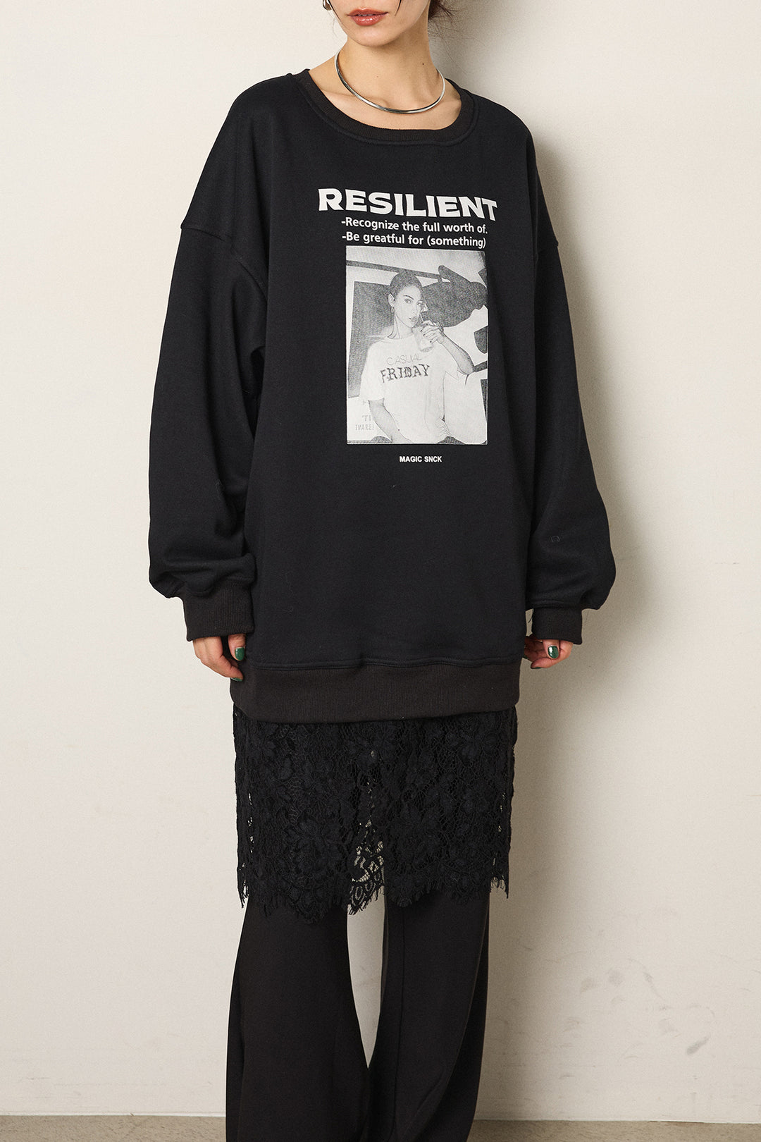 [SET]モノトーンプリントスウェット+レオパード柄サテンスカート(2set)