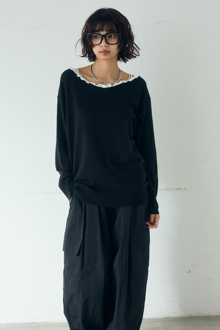 クールクール異素材コンビオフショルプルオーバー