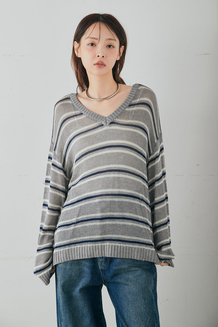 [SET]綿タッチVネックボーダートップス+ウォッシャブルエコレザータックパンツ(2set)