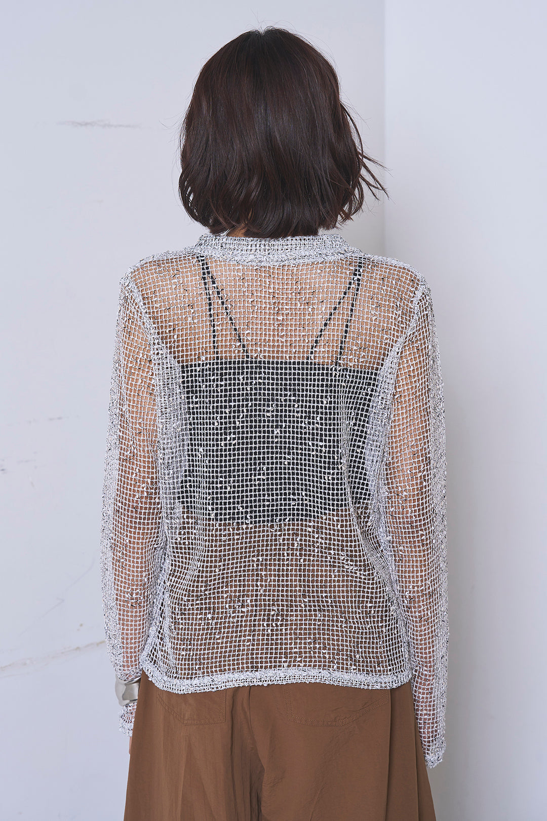 [SET]ネップメッシュポロ襟カーディガン+ラップレイヤードアシンメトリーデザインスカート(2set)