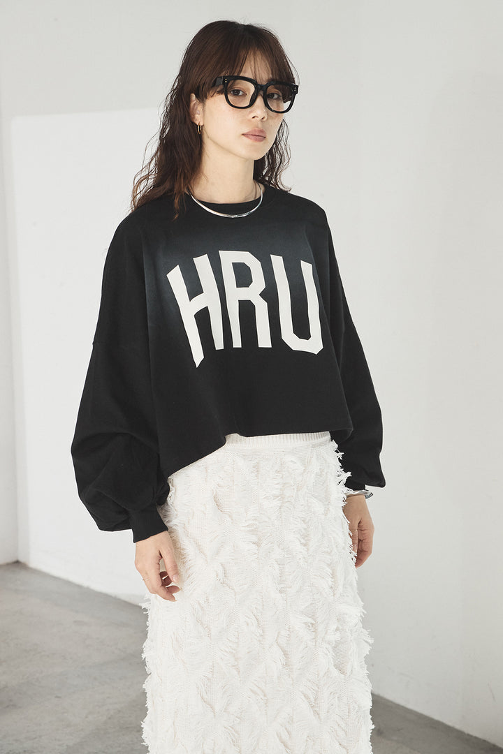 [SET]ビッグロゴHRU袖ボリュームトップス+リブシアークルーネック長袖トップス+ヘリンボーンストライプツータックパンツ(3set)